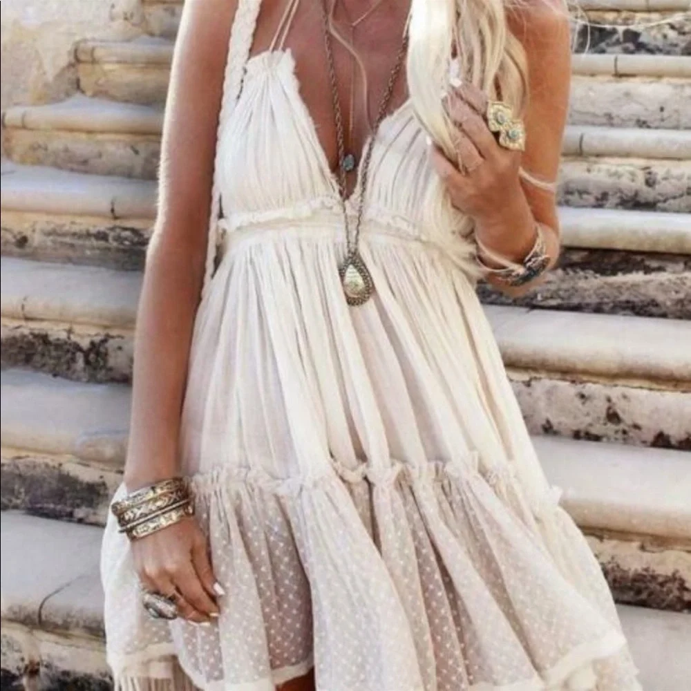 New Boho Lace Halter Open Back Tunic Dress Festival Beach - Picture 1 of 10
